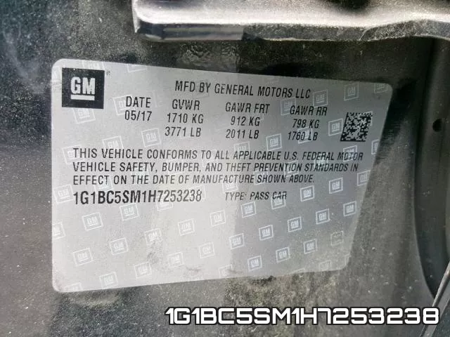 1G1BC5SM1H7253238 фото 2