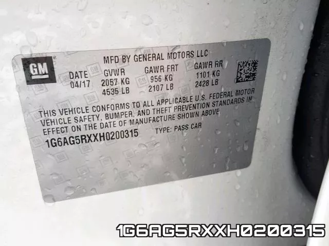 1G6AG5RXXH0200315 фото 2