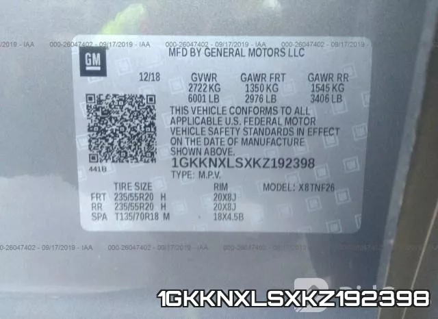 1GKKNXLSXKZ192398 фото 10