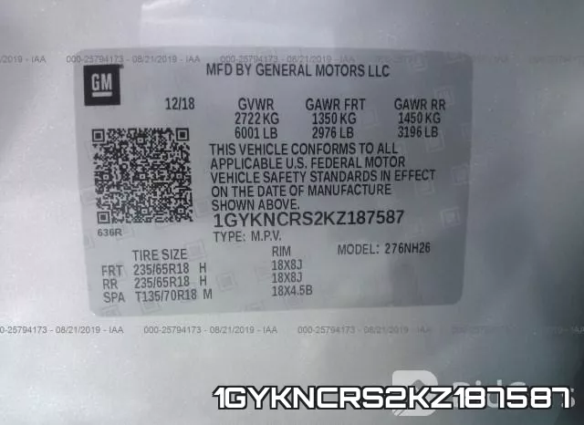 1GYKNCRS2KZ187587 фото 10
