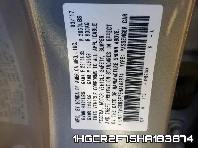 1HGCR2F75HA183874 фото 2