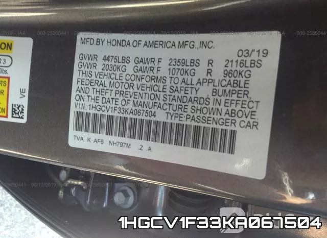 1HGCV1F33KA067504 фото 10