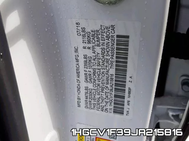 1HGCV1F39JA215816 фото 2
