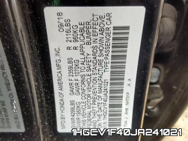 1HGCV1F40JA241021 фото 2
