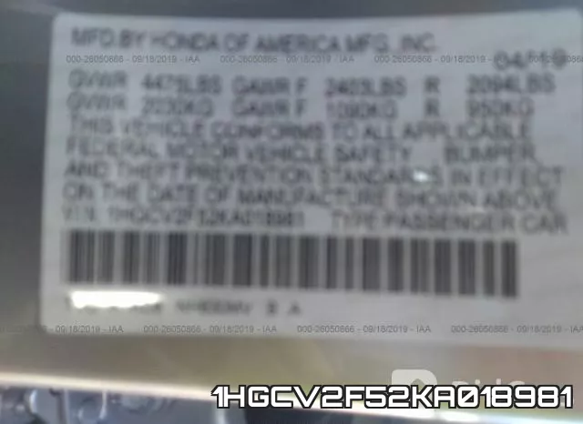 1HGCV2F52KA018981 фото 10