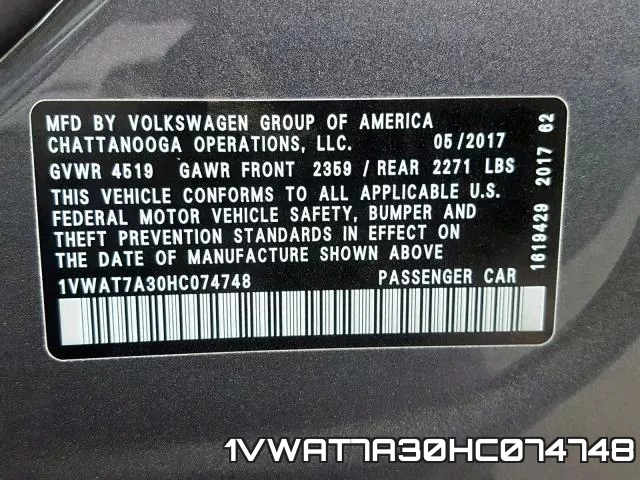 1VWAT7A30HC074748 фото 2