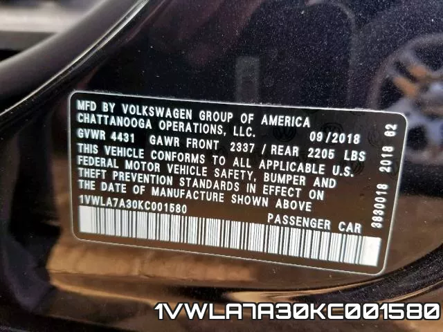 1VWLA7A30KC001580 фото 2