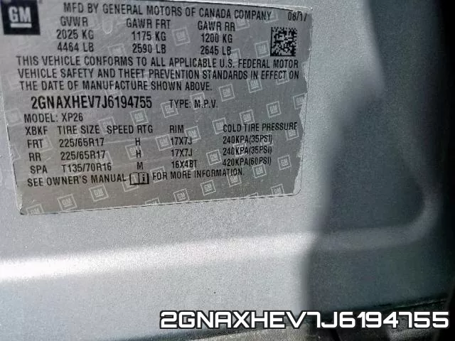 2GNAXHEV7J6194755 фото 2