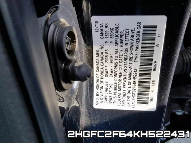 2HGFC2F64KH522431 фото 2