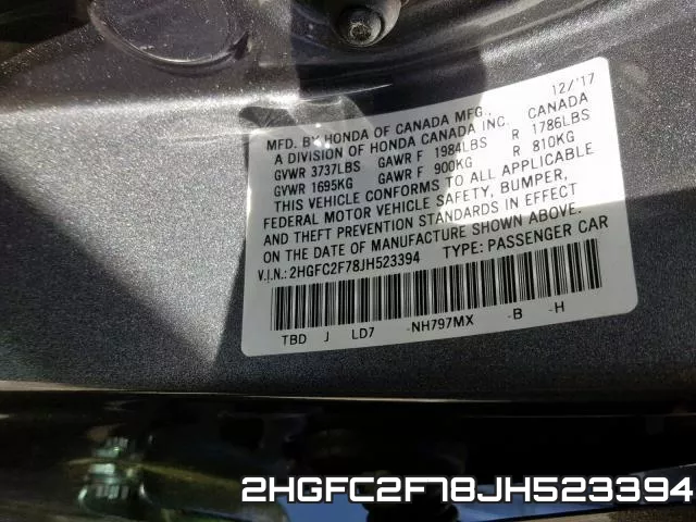 2HGFC2F78JH523394 фото 2