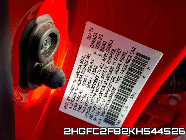 2HGFC2F82KH544526 фото 2