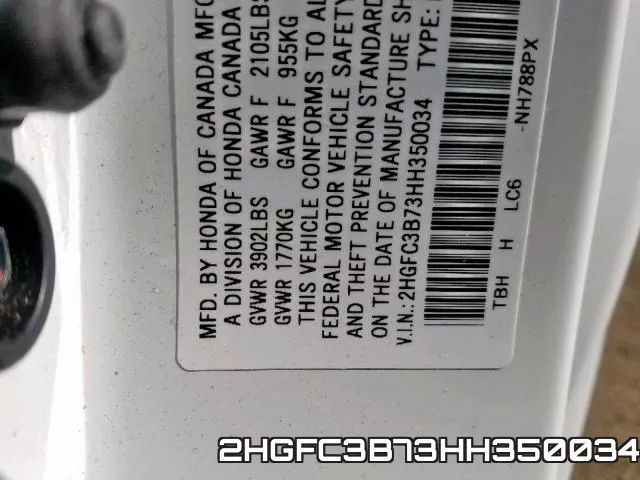 2HGFC3B73HH350034 фото 2