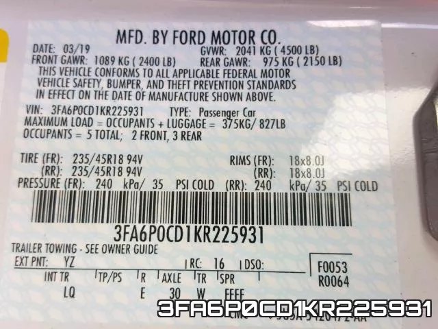 3FA6P0CD1KR225931 фото 2