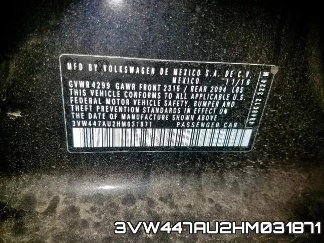 3VW447AU2HM031871 фото 2