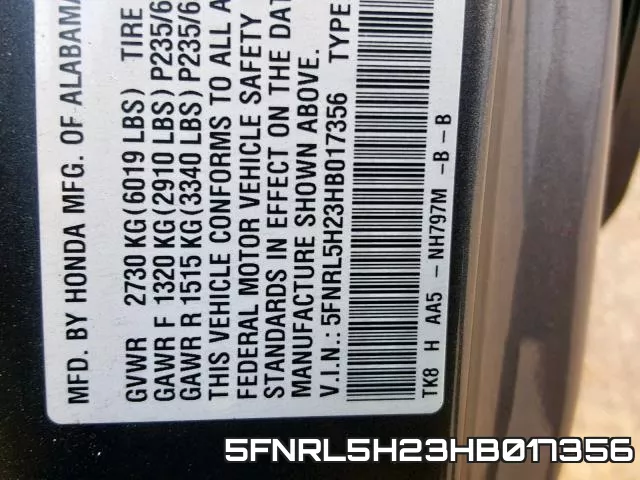 5FNRL5H23HB017356 фото 2