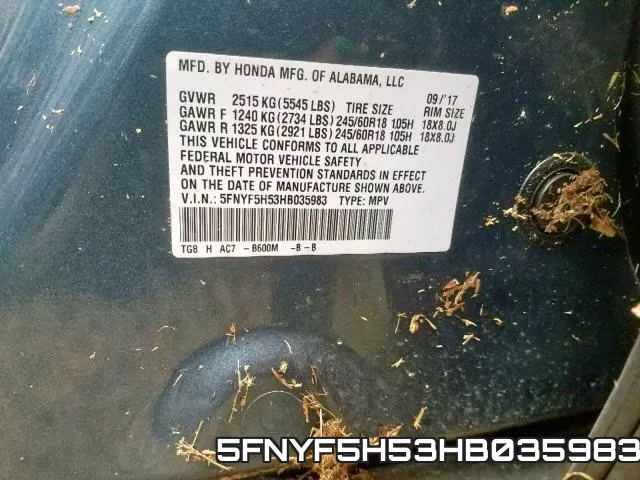 5FNYF5H53HB035983 фото 2