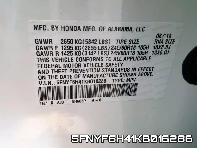 5FNYF6H41KB016286 фото 2