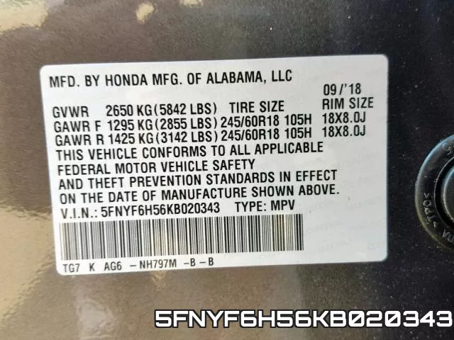 5FNYF6H56KB020343 фото 2