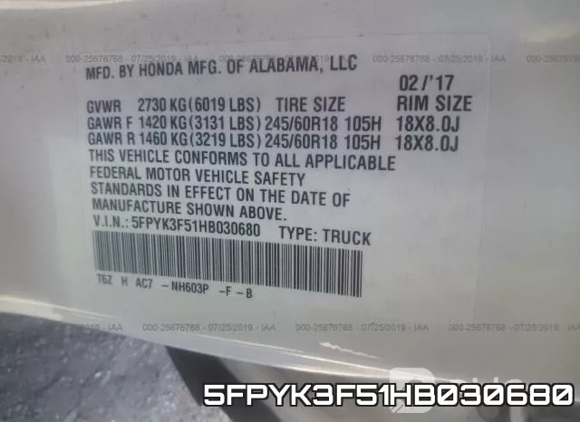 5FPYK3F51HB030680 фото 10