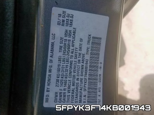 5FPYK3F74KB001943 фото 2