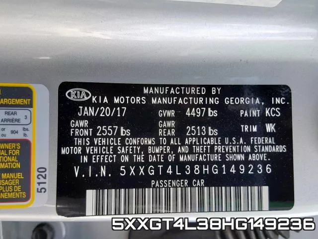 5XXGT4L38HG149236 фото 2