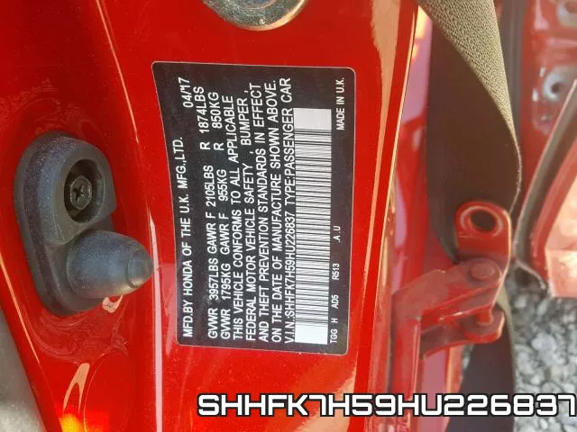 SHHFK7H59HU226837 фото 2