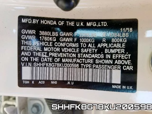 SHHFK8G78KU200598 фото 2