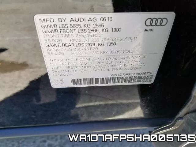 WA1D7AFP5HA005735 фото 2