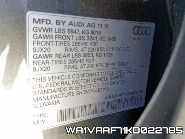 WA1VAAF71KD022785 фото 2