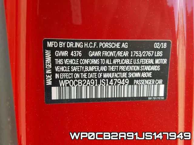 WP0CB2A91JS147949 фото 2