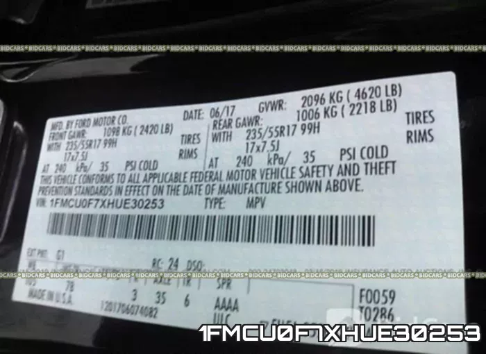 1FMCU0F7XHUE30253 фото 10