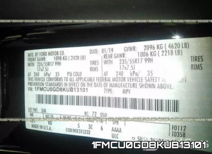 1FMCU0GD8KUB13101 фото 10