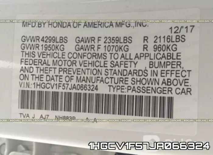 1HGCV1F57JA066324 фото 10