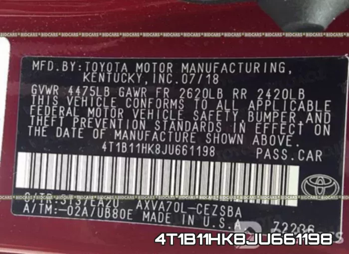 4T1B11HK8JU661198 фото 10