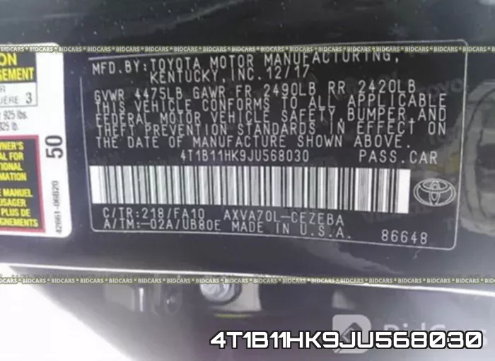 4T1B11HK9JU568030 фото 10