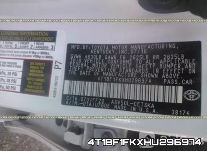 4T1BF1FKXHU296974 фото 7