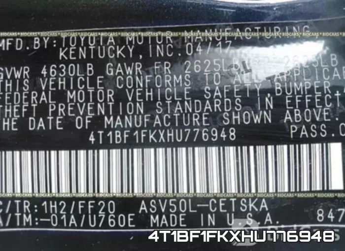 4T1BF1FKXHU776948 фото 10