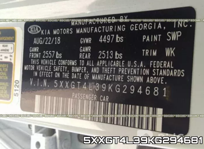 5XXGT4L39KG294681 фото 10