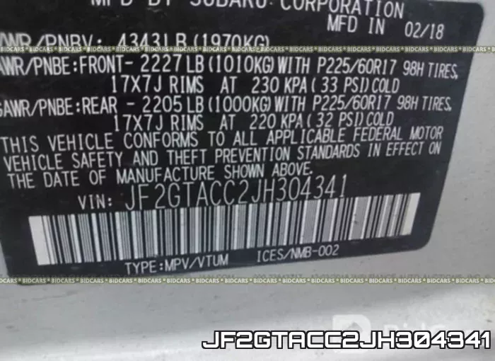 JF2GTACC2JH304341 фото 10