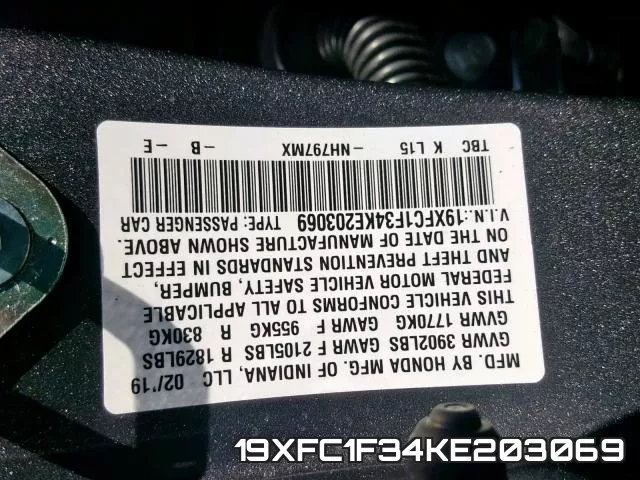 19XFC1F34KE203069 фото 2