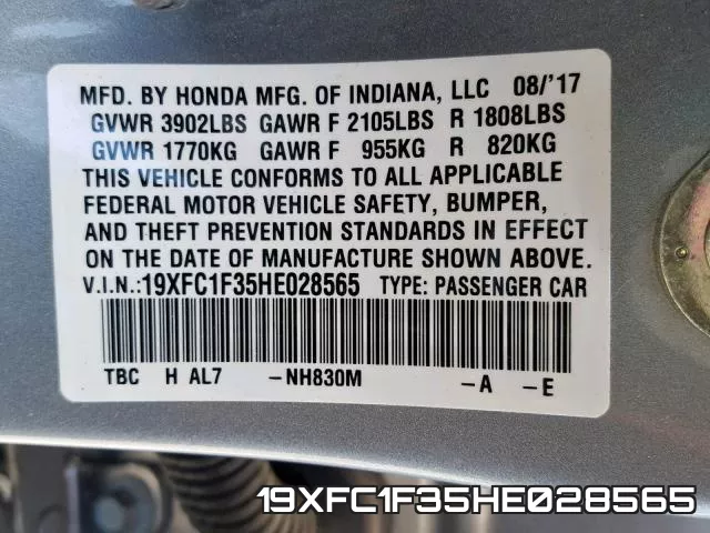 19XFC1F35HE028565 фото 2
