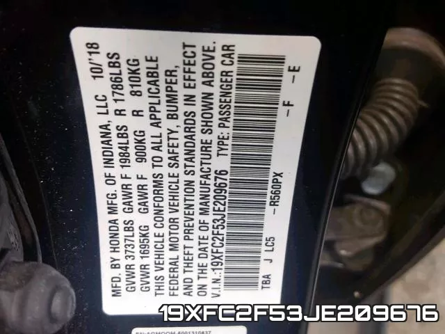 19XFC2F53JE209676 фото 2