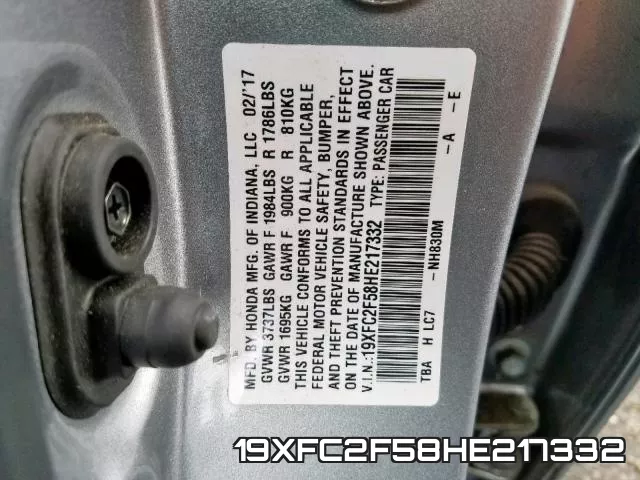 19XFC2F58HE217332 фото 2