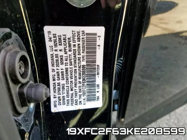 19XFC2F63KE208599 фото 2