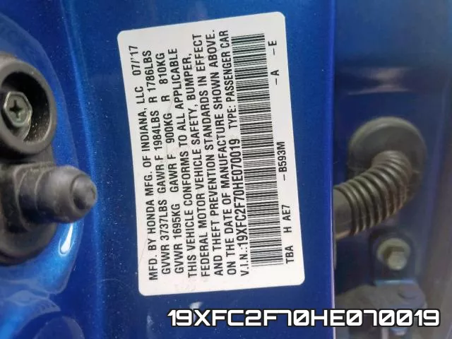 19XFC2F70HE070019 фото 2