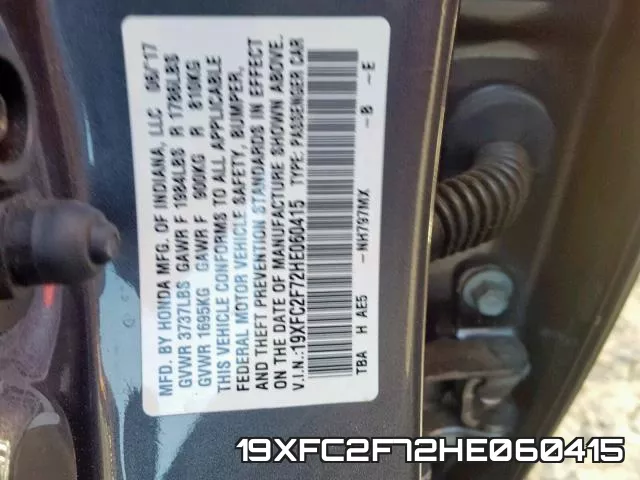 19XFC2F72HE060415 фото 2