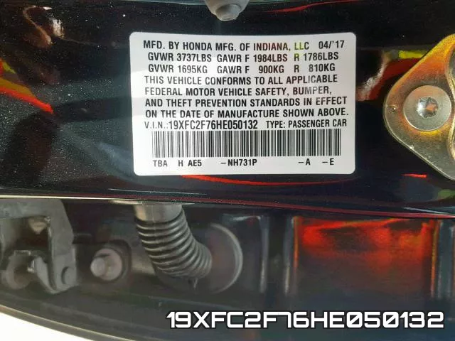 19XFC2F76HE050132 фото 2