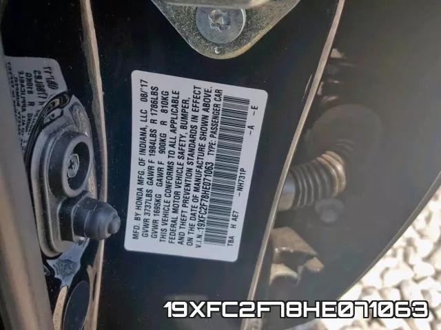 19XFC2F78HE071063 фото 2