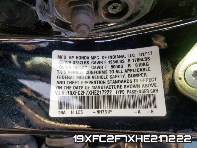 19XFC2F7XHE217222 фото 2