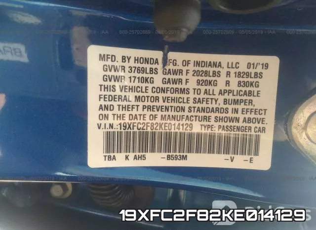 19XFC2F82KE014129 фото 10